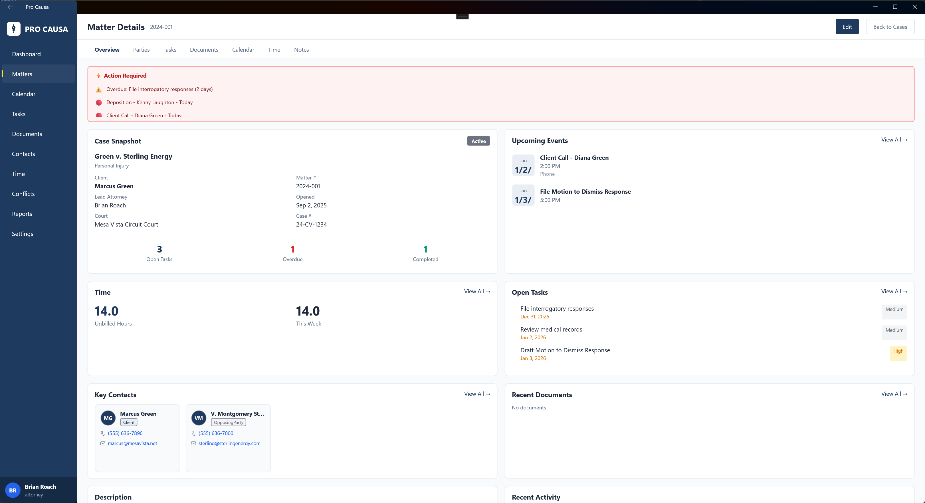 Pro Causa case overview tab